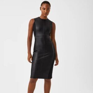 Spanx Leather-Like Leather-Like Combo Fitted Dress - Classic Black Size M